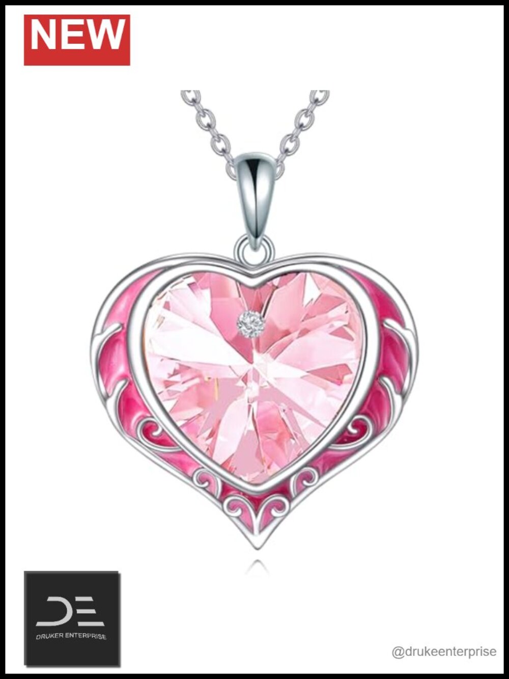 Heart Pendant Necklace 925 Sterling Silver Austrian Crystal Adjustable Chain